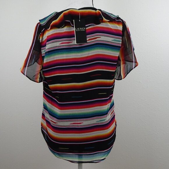 Ralph Lauren Ruffled Blouse Top Women's Size M Black Striped Flutter Sleeve - Picture 5 of 9